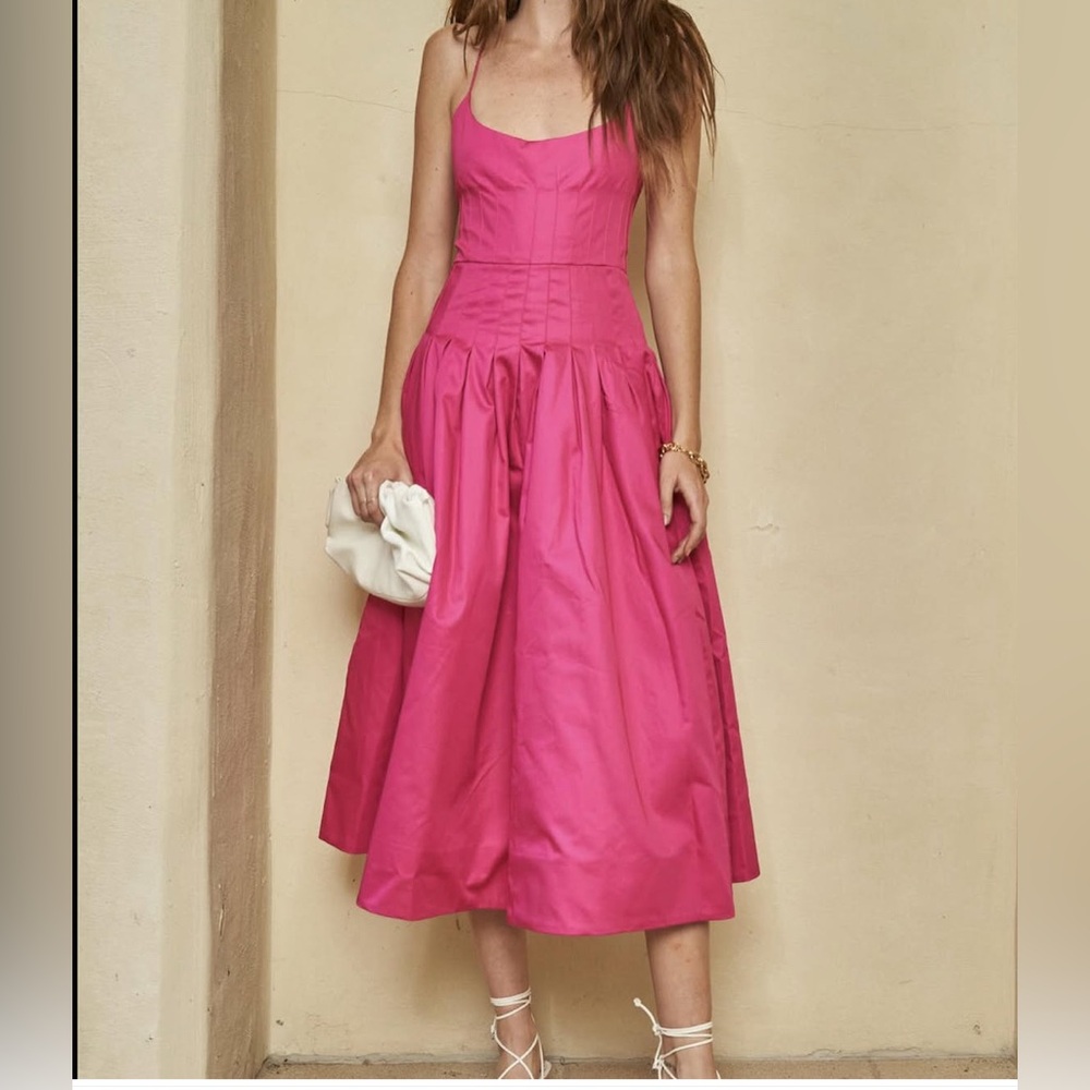 HUNTER BELL Hot Pink Midi Dress